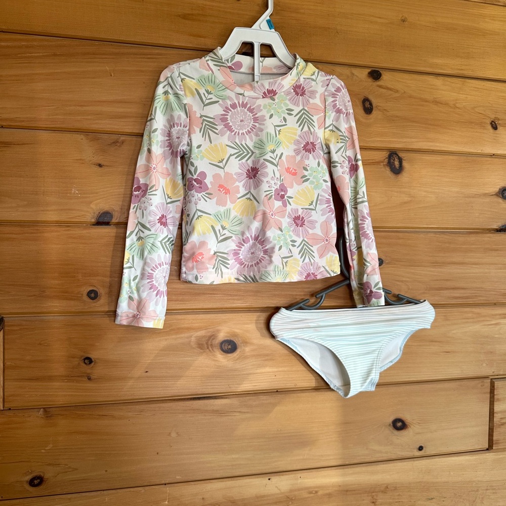 Carter's Pink Floral Kids Swim Rashguard Set